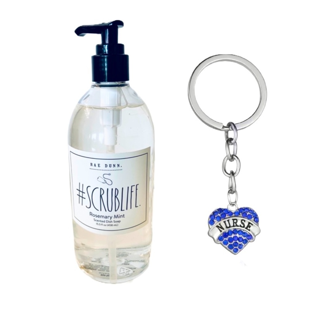 Rae Dunn Scrublife Liquid Hand/Dish Soap & Nurse Crystal Key Chain Blue